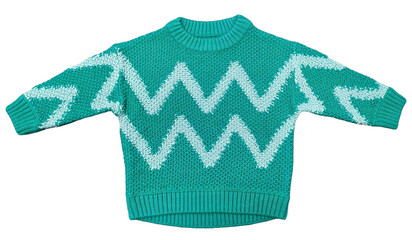 Girls Women Wool Sweater Winter Casual Thick Chevron Sweaters and Colorful Striped Colorblock Male Pullover Long Sleeve O-Neck Jumper Knitted Tops. Top Front Closeup View on Isolated Brown Background.