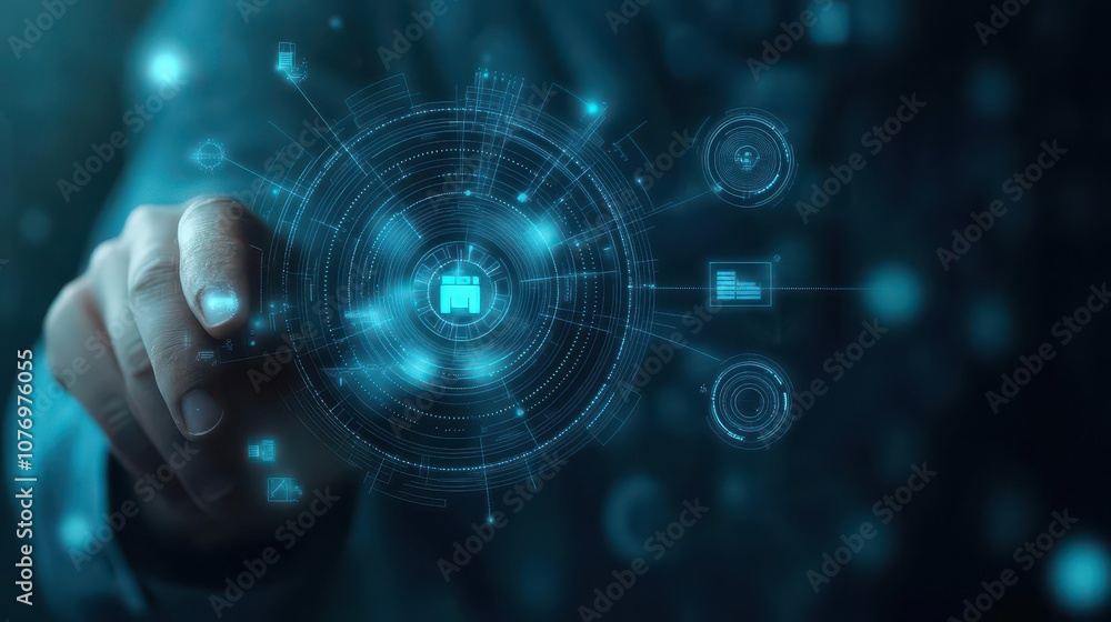 Poster businessman with aipowered security interface, workforce data protection, advanced tech