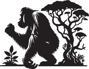 Orangutan Silhouette Vector Art on White Background - Majestic Primate Icon Design

