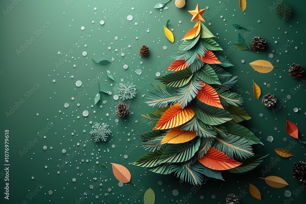 Poster a detailed view of featuring a large content area for writing a colorful paper christmas tree with b