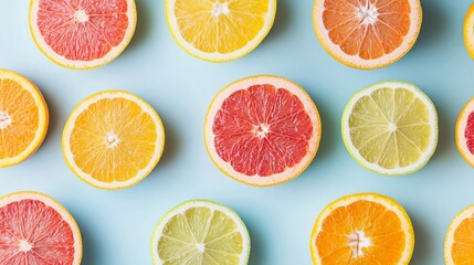 Colorful Citrus Fruit Slices on a Blue Background