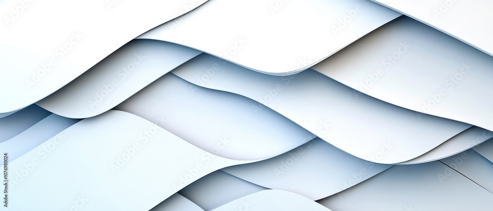 Wall mural abstract layers of white wavy shapes creating a modern texture, perfect for backgrounds and design p