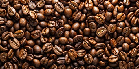 Naklejka premium A close-up view of roasted coffee beans showcasing rich textures and colors