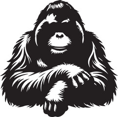 Fototapeta premium Orangutan Silhouette Vector Art on White Background - Majestic Primate Icon Design