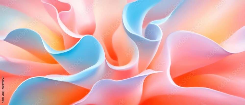 Wall mural abstract soft waves in gentle pastel colors, creating a serene and calming visual effect.