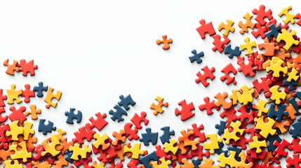 Obraz premium 3D Plain Background Family Puzzle Pieces Scattered Space for Copy Teamwork Problem Solving Family Bonding Activities Neutral Brightly Colored Surface Image