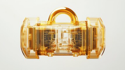 A translucent golden padlock with intricate inner mechanisms, symbolizing security and technology.
