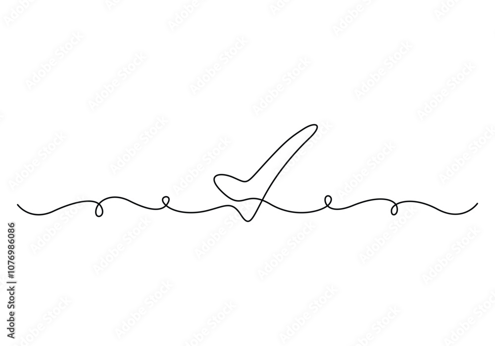 Poster continuous line drawing of check mark. tick one line icon. single line drawing background vector ill