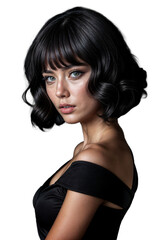 Naklejka premium Portrait of a girl with a stylish haircut in a black dress