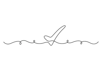 Continuous line drawing of check mark. Tick one line icon. Single line drawing background vector illustration