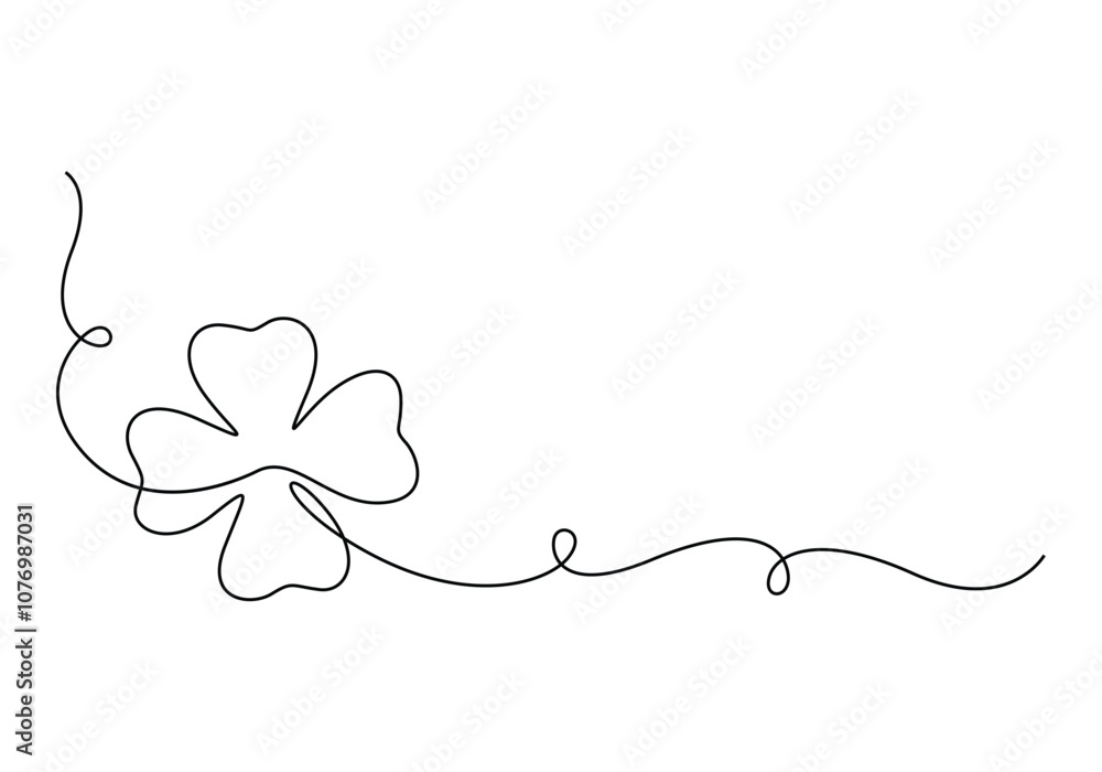 Poster continuous one line drawing of four leaf clovers. clover four-leaf in continuous single line art dra