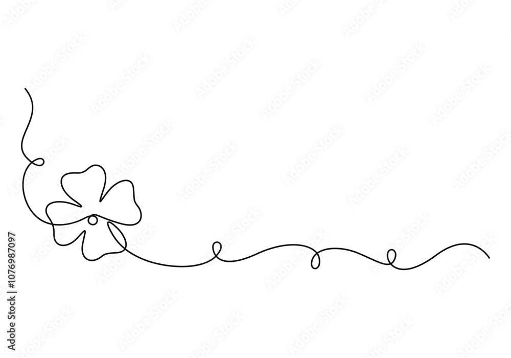 Poster continuous one line drawing of four leaf clovers. clover four-leaf in continuous single line art dra