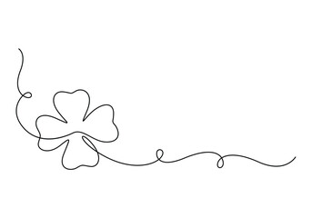 Obraz premium Continuous one line drawing of four leaf clovers. Clover four-leaf in continuous single line art drawing. Vector illustration