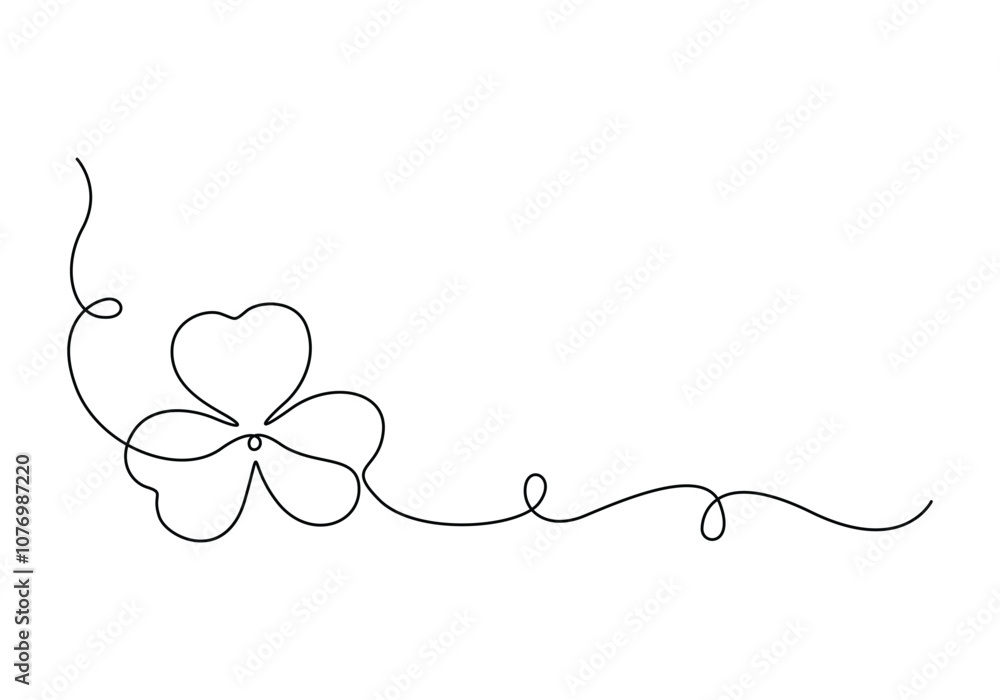 Poster continuous one line drawing of three leaf clovers. clover three-leaf in continuous single line art. 