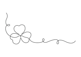 Continuous one line drawing of three leaf clovers. Clover three-leaf in continuous single line art. Isolated on white background vector illustration.