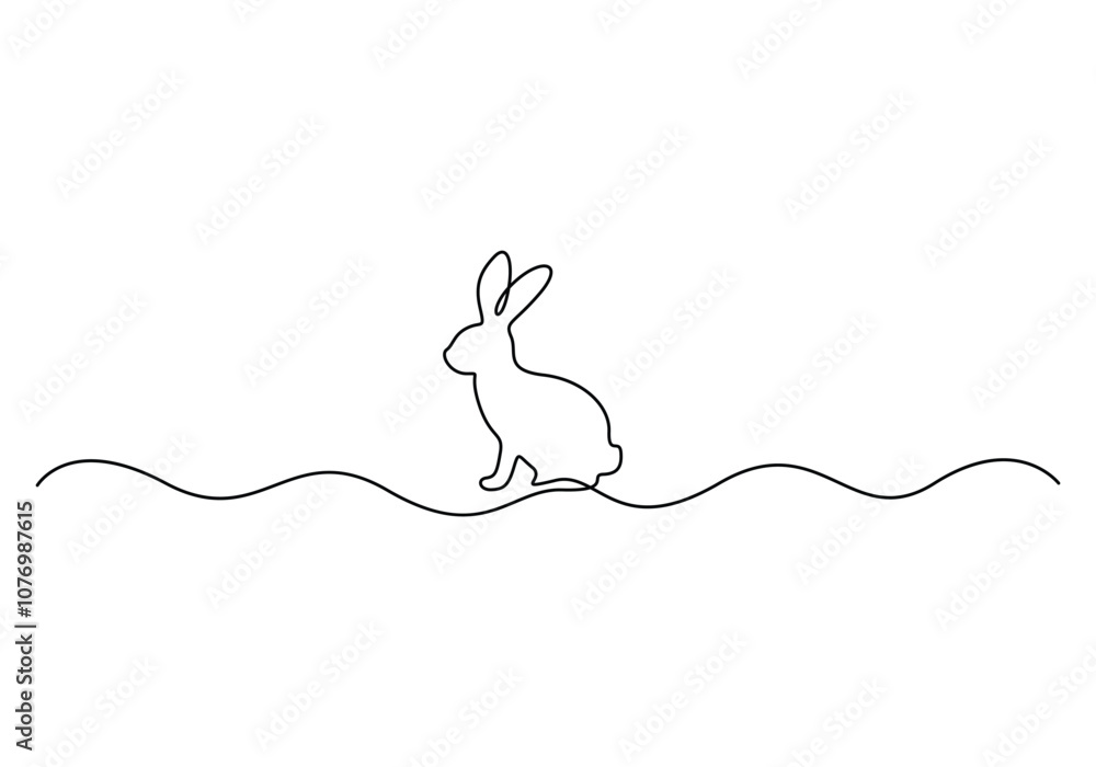 Poster continuous line drawing of easter bunny fluffy rabbit silhouette with ears in simple linear style ve