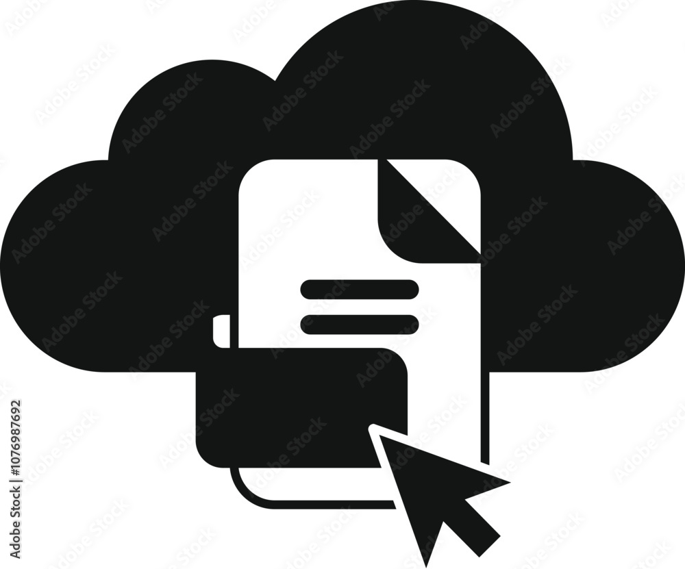 Poster cloud document storage with cursor clicking, symbolizing easy access and management of files in an o