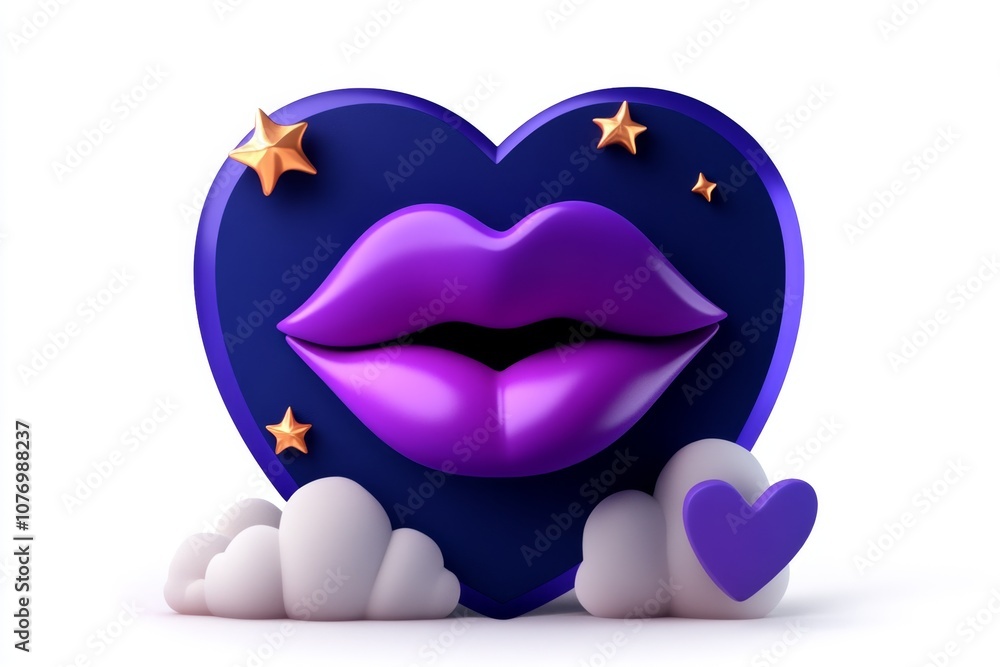 Poster a clean icon of lips and a heart symbol, representing love and affection in a minimal style