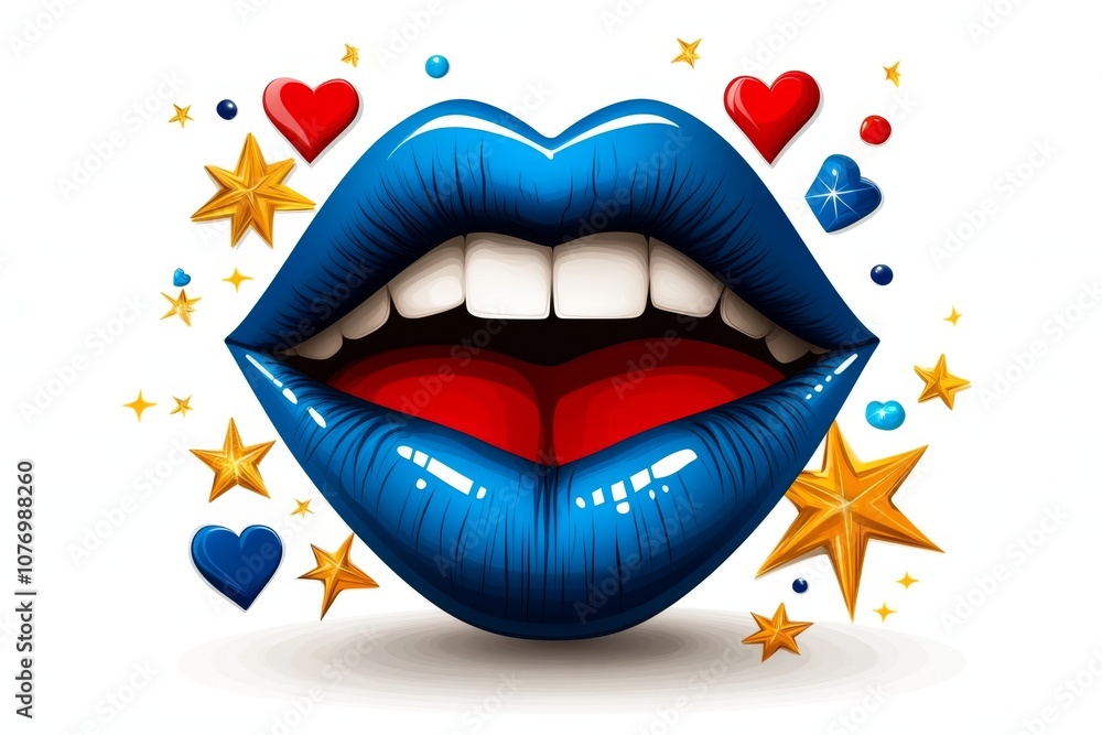Poster a clean icon of lips and a heart symbol, representing love and affection in a minimal style