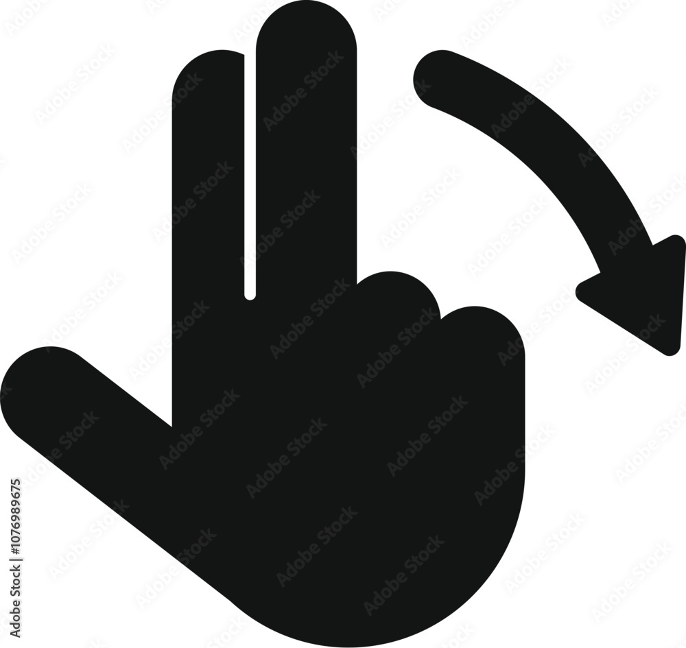 Poster hand making a scrolling down gesture with two fingers on a touchscreen device