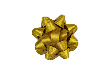 Bright golden gift bow displayed against a plain background for celebrations