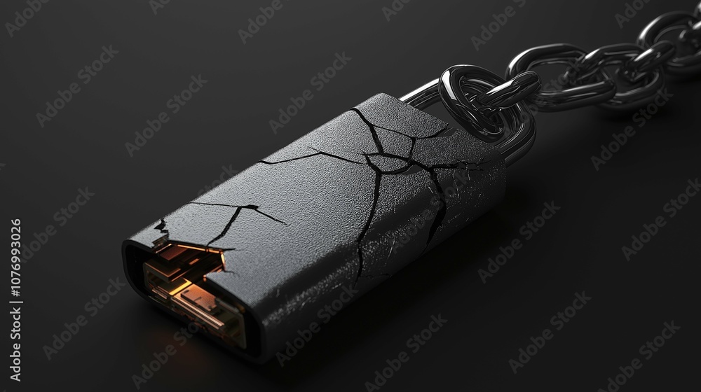 Aufkleber cracked lock with chains symbolizing security breach and vulnerability in digital age, highlighting 