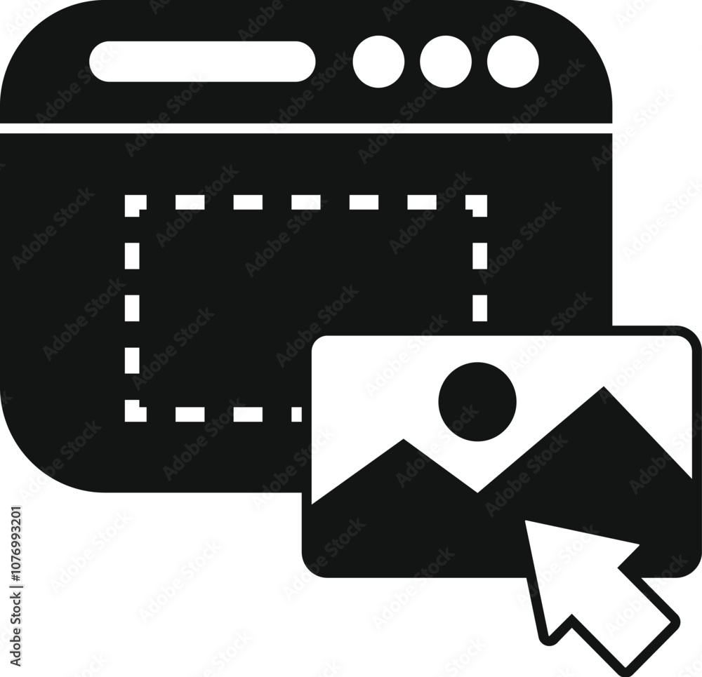 Poster web browser window displaying an image icon being clicked by a cursor, with a marquee selection tool