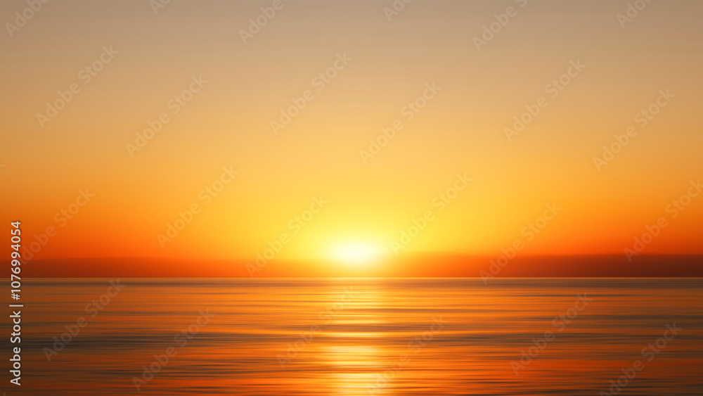Poster sunset over sea, sun is setting over the ocean, casting a warm orange glow across the water. the sky