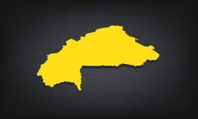 Obraz premium Yellow 3D Map of burkina Faso on a Dark Background, Displaying Geographical Shape and Borders for Educational and Informational