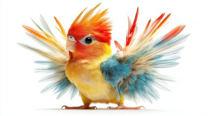 Obraz premium Vibrant and Colorful Bird with Stunning Feathers Spread Wide in a Playful Pose Capturing the Beauty of Nature and Wildlife in a Lively Environment
