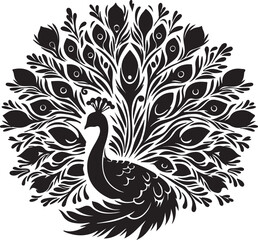 Fototapeta premium Peacock Silhouette Vector Art on White Background - Elegant Bird Icon Design