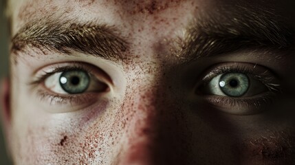 Fototapeta premium Severe seborrheic dermatitis on a person's face, flaky, red patches around the eyebrows, nose, and hairline