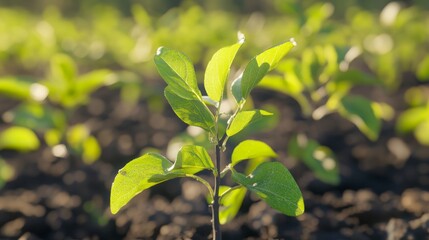 Fototapeta premium Spring orchard transformation, vibrant green leaves sprouting, new fruits beginning to grow under the sun