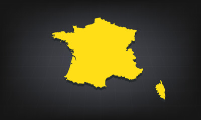 Obraz premium Yellow 3D Map of france on a Dark Background, Displaying Geographical Shape and Borders for Educational and Informational