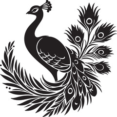 Fototapeta premium Peacock Silhouette Vector Art on White Background - Elegant Bird Icon Design