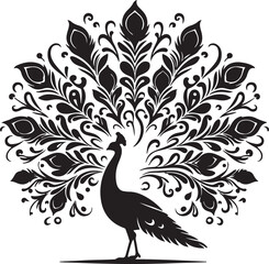 Fototapeta premium Peacock Silhouette Vector Art on White Background - Elegant Bird Icon Design