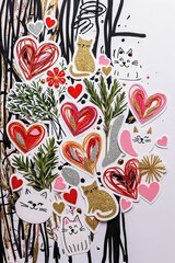 Obraz premium Cat and Heart Collage