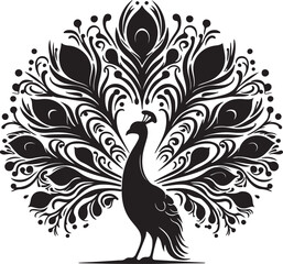 Fototapeta premium Peacock Silhouette Vector Art on White Background - Elegant Bird Icon Design