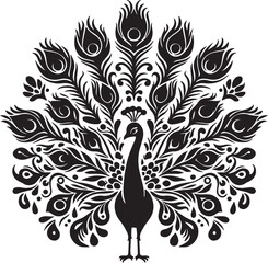 Peacock Silhouette Vector Art on White Background - Elegant Bird Icon Design

