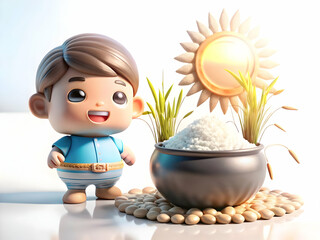 Glossy Pongal Rice Fields Concept Lush Sunlit Rice Plants Showcasing Growth Abundance Photo Stock Ample Copy Space For Creative Projects Vibrant Natural Beauty Agriculture Theme