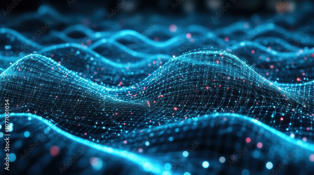 Poster futuristic digital landscape with intricate data visualizations, illuminated lines, abstract technol