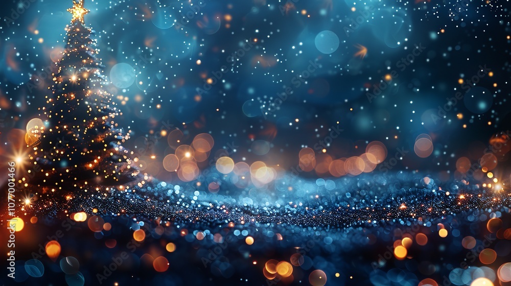 Aufkleber an up-close view of a geometric christmas tree complete with snowflakes and sparkling lighting on a 