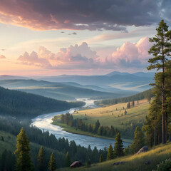 Obraz premium Nature and landscapes encompass diverse environments, showcasing mountains, forests, rivers, and oceans.