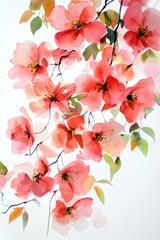 Fototapeta premium Romantic Rose Blossom. Watercolor Illustration of Climbing Pink Flowers on White Background