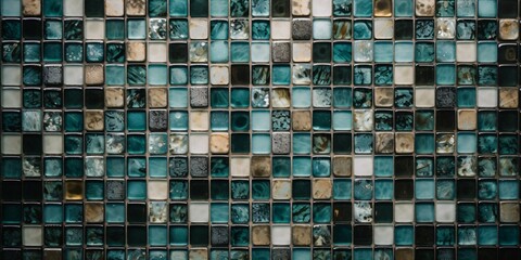 Blue and green mosaic tiles background