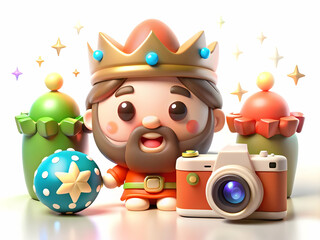 Fototapeta premium Dynamic Camera Movement Over Soft Abstract Reyes Magos Surrounded by Glowing Symbols Representing Wisdom and Magic, Perfect for Magazine Advertisements, Banners, and Text Space in Photo Stock Concept