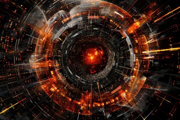 Fototapeta premium A vibrant, abstract image depicting a dynamic cosmic scene with swirls of orange and black, suggesting deep space and energy.