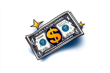 Obraz premium A 2D illustration of a dollar bill with colorful details on a plain white background