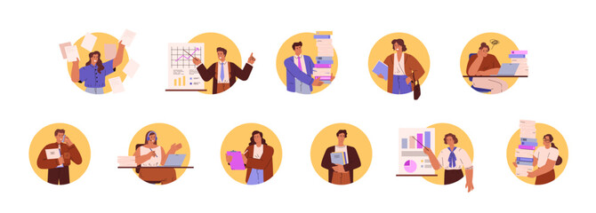 Set of diverse secretaries at work vector illustrations