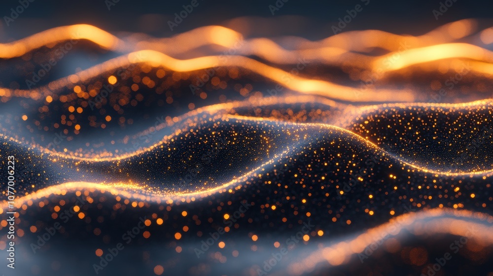 Poster luminous abstract waves, a vibrant digital backdrop featuring glowing particles and interconnected n